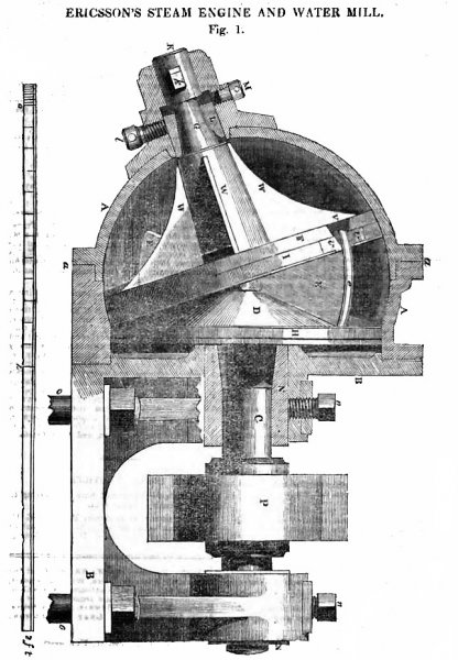 Ericsson's Steam and Water Wheel Engine - Fig. 1